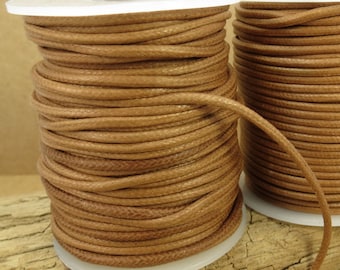 2mm Brown Waxed Cotton Cord, Light Brown Cotton Cord, 25 Meters Brown Cord, Cotton Necklace Cord, Jewelry Supplies, Item 711c