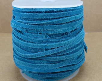 Blue Suede Leather Lace Cord, 3-4mm Leather Lace Cord, 25 Yards, Leather Necklace Cord, Jewelry Supplies, Item 764c