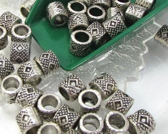 6x6mm Metal Beads, Twenty (20) Antique Silver Tube Beads, Item 1264m