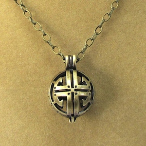 Cage Necklace, 28x21mm Cage Pendant with Safety Latch, Custom Length 3mm Textured Antique Brass Cable Chain, Item 2547n