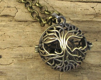 Tree Cage Pendant Necklace, 25mm Cage Pendant, Custom Length 5mm Brass Rolo Chain Necklace, Item 1847n