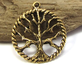 Tree of Life Charm, Two (2) 22mm Double-Sided Antique Gold Charms, Item 322p