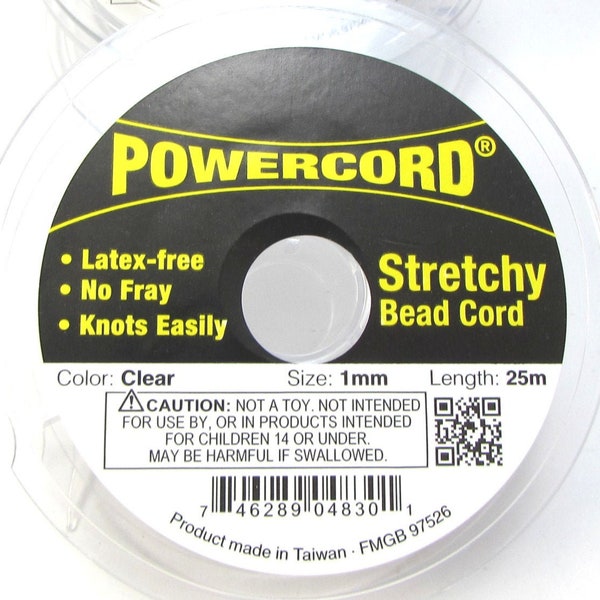 Powercord®, 1mm Stretchy Bead Cord, 14-Pound Test Cord, Clear Cord, 25-Meter Spool, Beading Supplies, Item 1111w