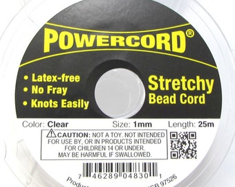 Powercord®, cavo per perline elastico da 1 mm, cavo di prova da 14 libbre, cavo trasparente, bobina da 25 metri, forniture per perline, articolo 1111w