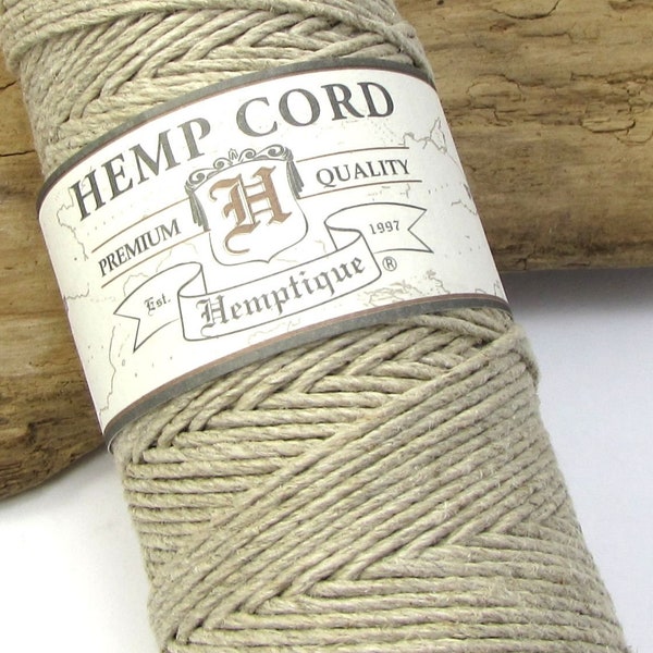 1mm Hemp Cord, Hemptique® Polished Hemp Cord, Natural 1mm Diameter, 20-Pound Test, 205' Foot Spool, Necklace Cord, Item 2256c