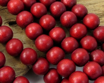 10mm Cranberry Red Wood Beads, Two (2) 16 inch Strands, Red 10mm Wood Beads, Beading Supplies, Jewelry Supplies, Item 2183wb