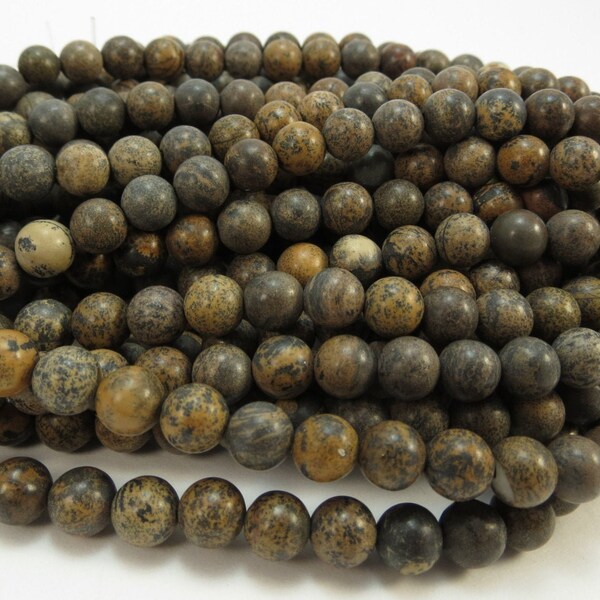 6mm Landscape Stone Beads, 16" inch Strand, Natural Brown Beads, 6mm Brown Beads, Jewelry Supplies, Beading Supplies, Item 673pm