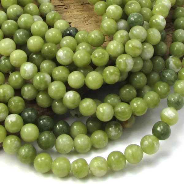 6mm Green Serpentine Beads, Natural Green 6mm Beads, 16" inch Strand, Jewelry Supplies, Beading Supplies, Item 932pm