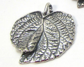 Grape Leaf Focal Pendant, 40x36mm Silver Leaf Pendant, Naturalistic Detail Leaf, Jewelry Supplies, Item 1245m