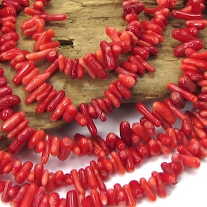 Red Bamboo Coral, 6x3mm-15x5mm cupolini, 15&quot; inch Strand, Bamboo Coral Branches, Beading Supplies, Jewelry Supplies,  Item 2433gsc