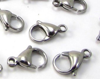 Lobster Claw Clasps, Ten (10) Stainless Steel 11x 8mm Lobster Clasps, Jewelry Supplies, Necklace Clasps, Item 2167m