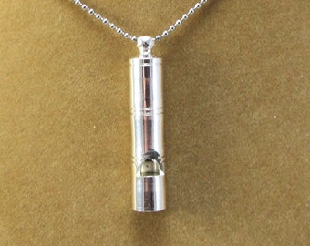 Whistle Necklace, 41x8mm Round Working Bamboo Style Tube Whistle, 1.5mm Stainless Steel Ball Chain Necklace, Item 2002n