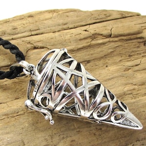 Cage Pendant Necklace, 43x22mm Cone Bead Cage with Cutout Star Design & Safety Latch, 2.3mm Satin-Finished Nylon Necklace, Item 2315n