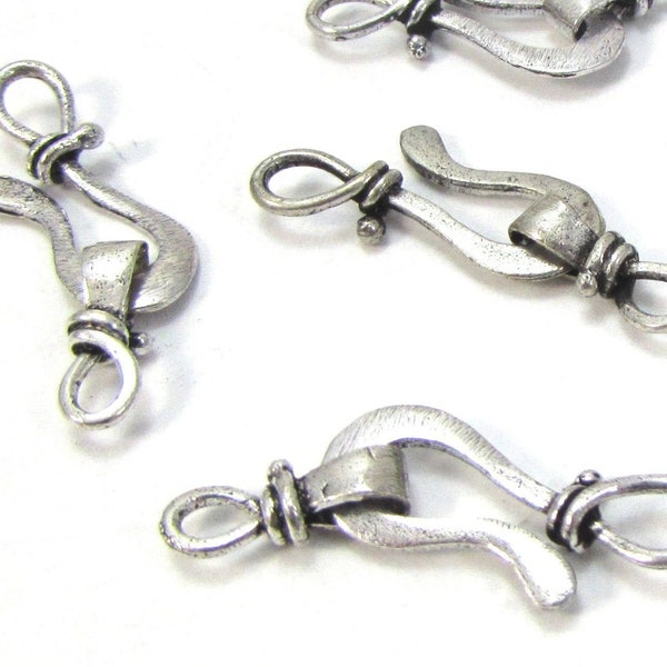 Hook and Eye Clasps, 31x8mm Flat Wire Clasp, Four (4) Antiqued Silver Plated White Brass Clasps, Jewelry Supplies, Item1415m
