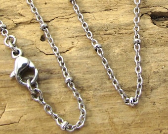 Silver Cable Chain Necklace, Custom Length 1.4mm Cable with 2.2x1mm Rondelle Stainless Steel Chain Necklace, Item 2195n