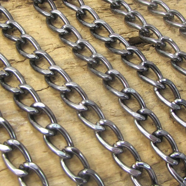 Gunmetal Curb Chain, 5x8mm Curb Chain, 25' feet, Anodized Aluminum Gunmetal Finished Chain, Necklace Chain, Jewelry Supplies,  Item 1348ch