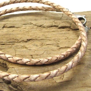 3mm Leather Braided Necklace, Natural Braided Leather Cord Necklace, Custom Length and Color Braided Leather Necklace, Item 1214n
