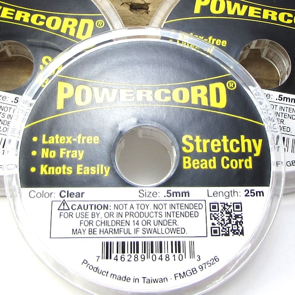 Powercord®, 0.5mm Stretchy Bead Cord, 4 Pound Test Cord, Clear Cord, 25-Meter Spool, Beading Supplies, Jewelry Supplies,  Item 2034wr