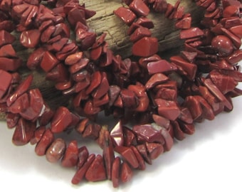 Chips de jaspe rojo, cuentas de color rojo ladrillo natural, tira de 86 cm, artículo 697pm