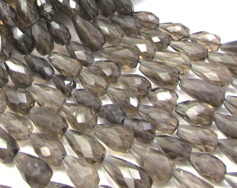 Smoky Quartz Beads, 9x6mm-14x7 Faceted Teardrop Beads, 13" inch Strand, Item 2111gss