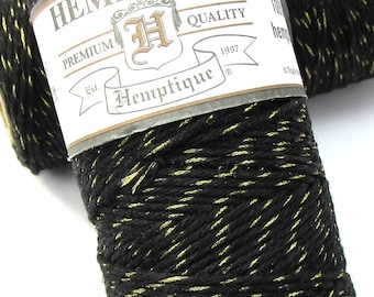 Black/Gold Hemp Cord, Hemptique® Polished 1mm Hemp Cord, 205-Feet Spool, Item 2421c