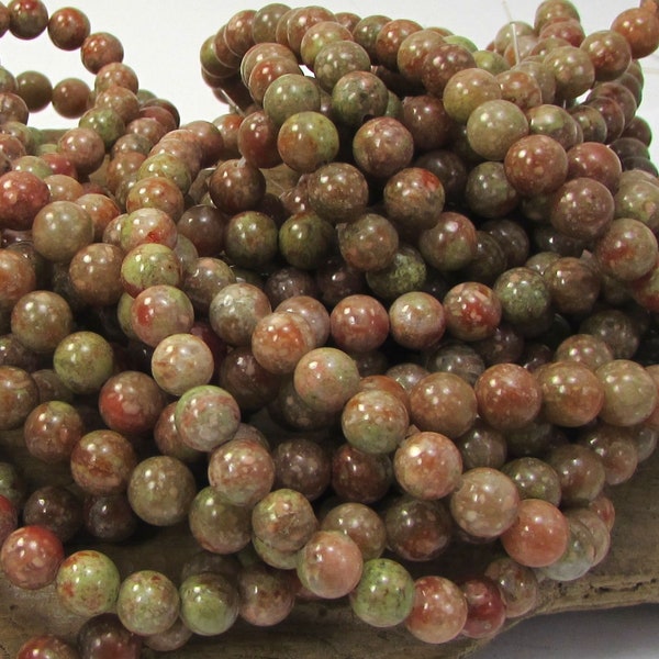 6mm Autumn Jasper Beads, Natural Multi-Colored 6mm Beads, 16" inch Strand, 6mm Green Beads, Beading Supplies, Item 955pm