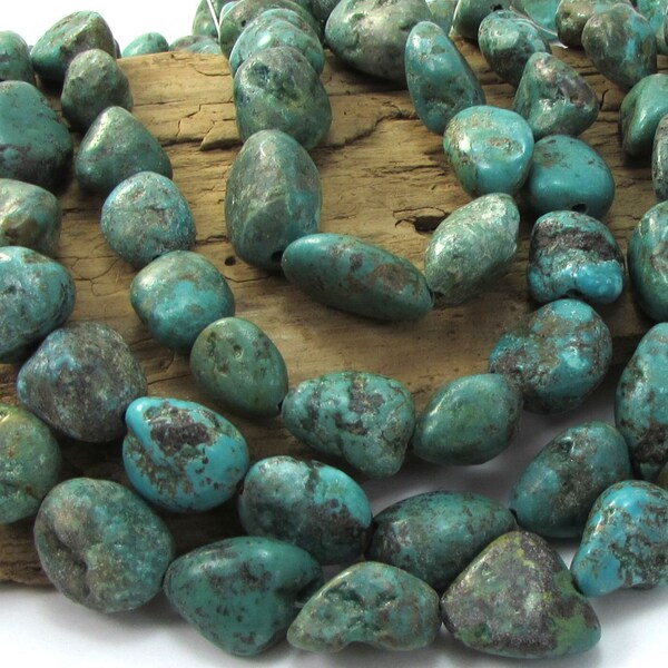 Turquoise Nuggets, Blue Green Turquoise Beads, 16" inch Strand, Genuine Turquoise Large Nuggets, Earthy Jewelry Supplies, Item 1774gst