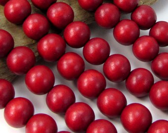 12mm Red Wood Beads, Two (2) 16" inch Strands, Cranberry Red 12mm Wood Beads, Beading Supplies, Jewelry Supplies, Item 2184wb