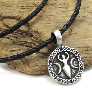 Moon Goddess Pendant Necklace, 35x23mm Moon Goddess Pendant, Custom Length & Color 3mm Braided Leather Necklace, Item 1752n