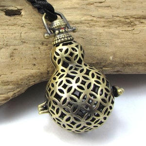 Cage Pendant Necklace, 35.5x19mm Bead Cage with Cutout Mesh Design & Safety Latch, 2.3mm Satin-Finished Nylon Necklace, Item 1855n
