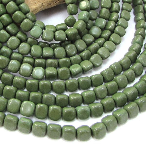 6mm Forest Green Serpentine Pebbles, 15" inch Strand, 6mm Green Pebbles, Beading Supplies, Jewelry Supplies,  Item 2297pm