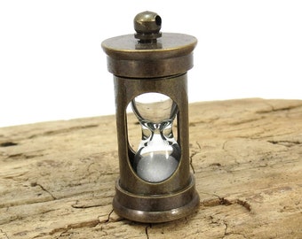 Hourglass Pendant, 29x14mm Miniature Antiqued Brass Hourglass, Item 868p