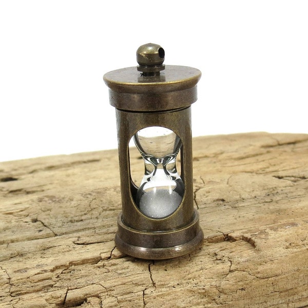 Hourglass Pendant, 29x14mm Miniature Antiqued Brass Hourglass, Jewelry Supplies, Necklace Pendant, Item 868p