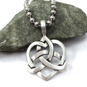 Celtic Heart Pendant Necklace, 45x30mm Heart Pendant, Custom Length 4.5mm Stainless Steel Ball Chain Necklace, 2381n
