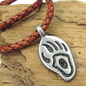 Bär Halskette, 45 x 21 mm Bärentatze Anhänger, 5 mm Benutzerdefinierte Länge & Farbe geflochtene Lederkette, Art.2479n