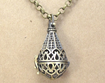 Cage Pendant Necklace, 41x21.5mm Cage Pendant, Custom Length 5mm Brass Rolo Chain Necklace, Item 1382n