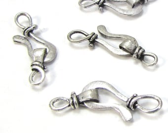Hook and Eye Clasps, 31x8mm Flat Wire Clasp, Four (4) Antiqued Silver Plated White Brass Clasps, Jewelry Supplies, Item1415m