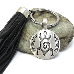 Turtle Keychain, Turtle Pendant on Keyring, 37x27mm Turtle Pendant, Turtle Pendant on Key Ring with Leather Tassel, Item 1997p