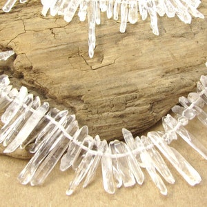 Quartz Crystal Points, Clear, White to Milky White, , Crystal Points, 4&quot; inch Strand, 2x8mm-3x22mm Hand-Cut Top-Drilled Points, Item 2132gss