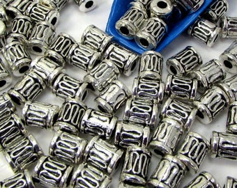 Metal Beads, (25) Antique Silver 8x6mm Tube Beads with 2.5mm Hole, Item 2559m