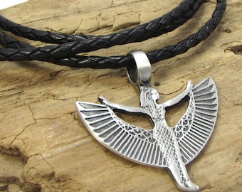 Collier Maat ailé, 39 x 37 mm Pendentif Maat ailé, Collier en cuir tressé couleur et longueur personnalisée 3 mm, Article 1651n
