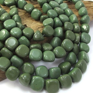 10mm Forest Green Serpentine Pebbles, 10mm Green Pebbles, 15&quot; inch Strand, Beading Supplies, Jewelry Supplies,  Item 2296pm
