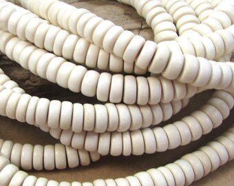 Wood Rondelle Beads White 8x4mm 16 Inch Strand