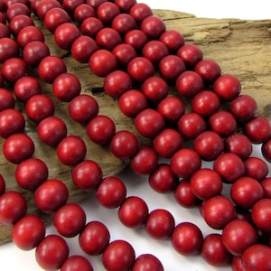 Perles en bois rouge canneberge 10 mm, Deux (2) rangs de 16 pouces, Perles en bois rouges 10 mm, Fournitures pour perles, Fournitures pour bijoux, Article 2183wb