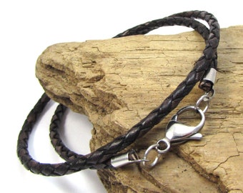 Colar de couro trançado de 3 mm, comprimento e cor personalizados, item 1216n
