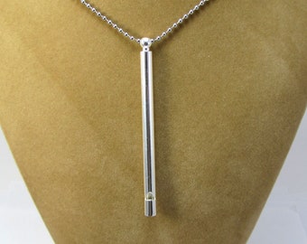 Whistle Necklace, 3-1/2" x 1/4" inch Working Tube Whistle, Working Whistle, 1.5mm Stainless Steel Ball Chain Necklace, Item 2001n