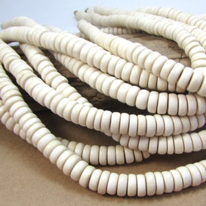 8x4mm White Wood Beads, Two (2) 16" inch Strands, Item 1571wb
