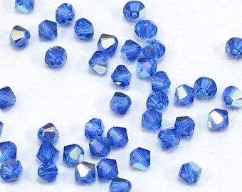 Biconos de cristal Swarovski de 4 mm, 24 cuentas AB azul zafiro, artículo 195B