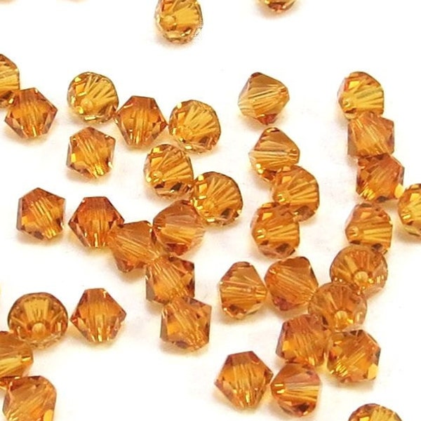 4mm Swarovski Crystal Topaz Bicones, 24 Topaz 4mm Crystal Bicones, 4mm Yellow Bicones, Jewelry Supplies , Item 209B