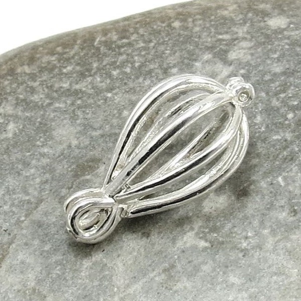 Teardrop Cage Pendant, 21x11mm Small Silver Cage Charm for Pearls and Gemstones, Jewelry Supplies, Item 163m